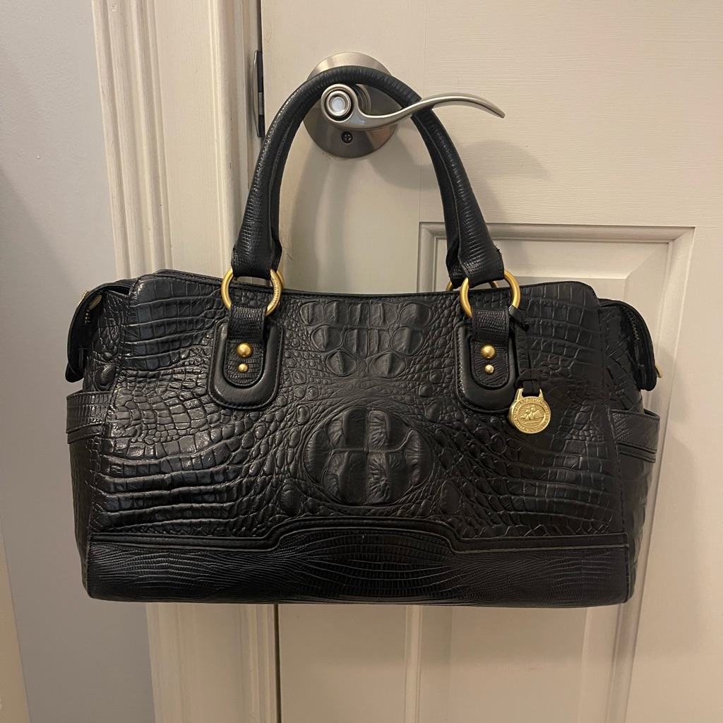 Brahmin Black Leather Crocodile Satchel